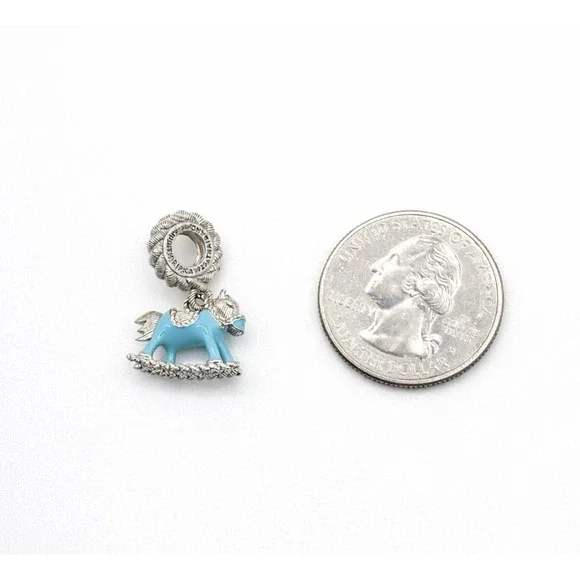 Rare Judith Ripka Baby Blue Enamel Rocking Horse Charm 925 Sterling Silver - Picture 2 of 2